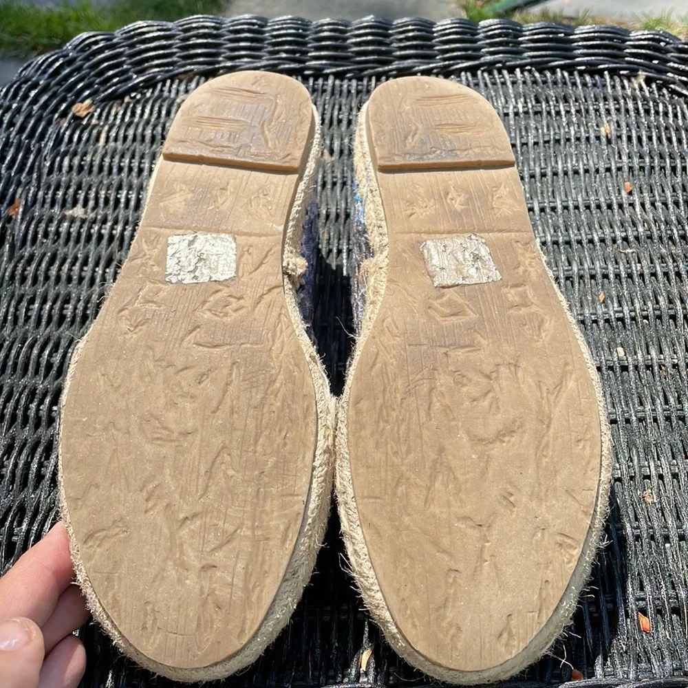 Navy Embellished Sequin Mesh Espadrilles Sz 8